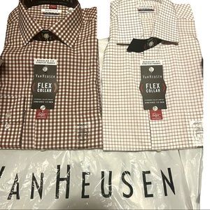 NWT BUNDLE OF 2 VAN HEUSEN “FLEX COLLAR” LS PlAID BUTTON DOWN TOPS